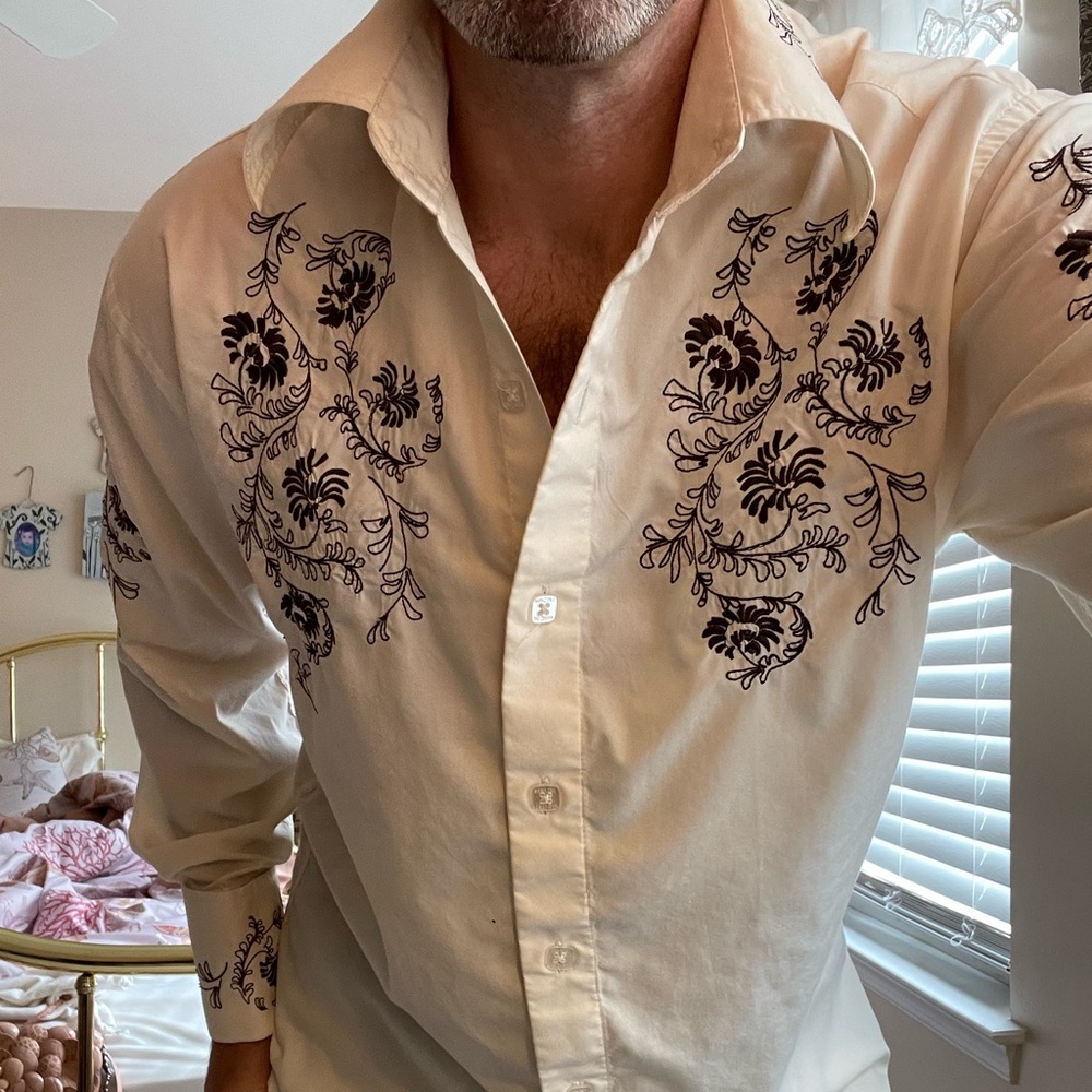 Manzini mens button down w/ floral pattern and cuffs links, sz M originally $399